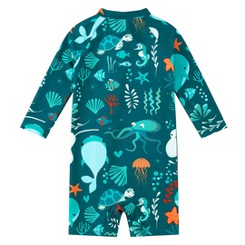 upandfast Baby One Piece Swimwear Rash Guard UV Protection Full Zipper Infant Sunsuit(Green Whale, 18-24 Months)