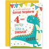 Great Nephew 4th Dinosaur Birthday Card - Medium Sized Card