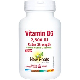 New Roots Vitamin D3 2,500IU Extra Strength Softgels, 180 Softgels