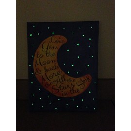 Adorable 'I Love you to the Moon and Back' with Glow in the Dark Stars; Children's Room Decor; One 11x14 Hand-Stretched Canvas