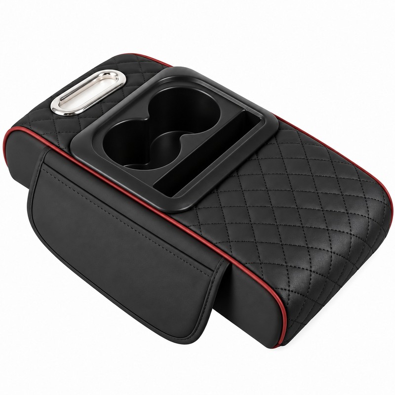 Auto Center Console Armrest Cushion With 2 Cup Holder PU