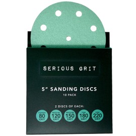 Serious Grit - 5-Inch 9-Hole Sanding Discs Sample Pack - 80, 120, 150, 180, 220 Grit (2 of Each) - Heavy-Duty Hook & Loop Film Discs - Sandpaper for Random Orbital Sanders - 10 Disc Pack