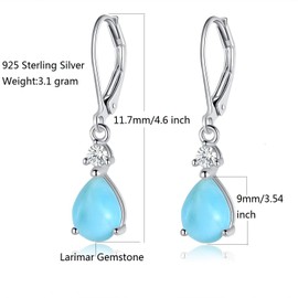 14K White Gold Filled Sterling Silver 7x9mm Teardrop Larimar Gemstone Dangle Earrings for Women