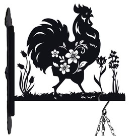 Rngmsi Metal Plant Hangers Outdoor, Chicken Wall Mounted Hanging Plant Bracket Flower Pot, Rooster Ornamental Wall Mount Bird Feeder Wind Chimes Decoration(15.6 X 12inches