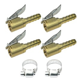 CANCYCC Set of 4 Car Valve Lever Connector Air Chuck, 8 mm Brass 1/4 Inch NPT Tyre Filling Nipple Valve Attachment, Tyre Inflation Hose Brass Car Valve Adapter for Car, Bike, Motorcycle, Compressor