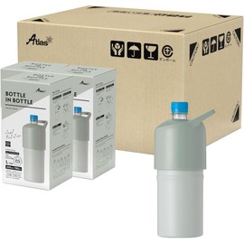 Atlas ABIB-LIG12P Plastic Bottle Holder, Water Bottle, Set of 12, Cold Insulation, 23.6 fl oz (600 ml), 700 ml, Vacuum Insulated, Ice Green, Large Capacity, Handle Included, Bottle-In Bottle
