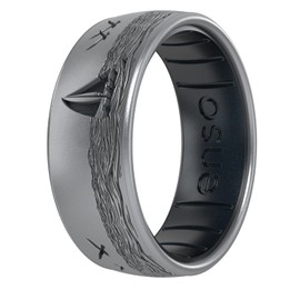 Enso Rings Dual Tone Summer Etched Silicone Ring - Ultra Comfortable, Breathable, and Safe - 7.9mm Wide, 2.18mm Thick - Seafarer - Silver/Black Pearl - Size 11
