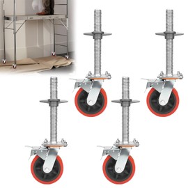 Noliven 4 Pack 6" Leveling Scaffolding Wheel, 660 lbs Total Load Capacity, 12" Hight Adjustable, Heavy-Duty Scaffold Leveling Jacks, 1-1/5" OD Scaffold Screw with Brake