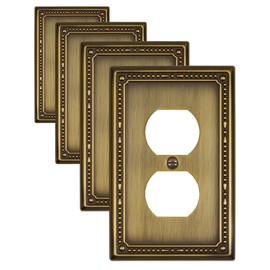 ZILLSEA 4-Pack Antique Brass Outlet Covers, Metal Duplex Wall Plates for Electrical Outlets, Light Switches, Decorative Pearl Design, 3.15''*4.88'', Midsize