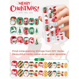 EBANKU 6 Pieces Christmas Children's False Nails, 3D Full Cover Fingernails Cute for Girls DIY Nail Art Decoration C