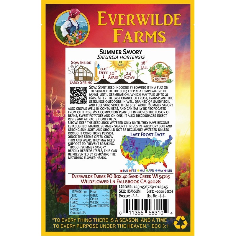 Everwilde Farms - 1 Oz Summer Savory Herb Seeds -