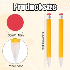 Tinoaly 2pcs Wooden Jumbo Pencils, 13in Wood Funny Oversized Pencils with Caps and Erasers Big Novelty Pencil Giant Pencil for Party Game Props School Office Supplies(Yellow)