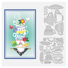 BENECREAT - Marco de taza de té, troqueles de metal, diseño de mariposa, diseño de flores, de acero al carbono, plantillas para álbumes de recortes, álbum de fotos, relieve decorativo, tarjeta de