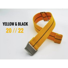 Seals Watch Company New No Pass, Diver Elastic Watch Strap Band Belt in 22mm - Yellow & Black Stripe