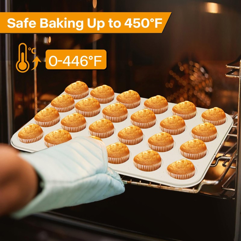 Spmarkt 2-Pack 24-cup Beige Miffin Pan, Non-Stick Cupcake Muffin Tin,