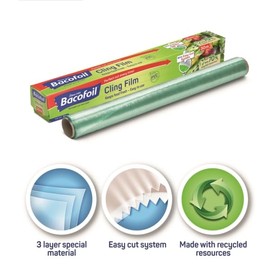 PVC Free Cling Film with Curved Blade Easy Cut Easy to Use BPA Free 100% Recyclable Perfect for Food Wrapping Freezing and Keeps Food Fresh – 32.5cm x 50m - Pack of 1