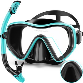 MELUMILU Snorkeling Gear for Adults, Dry Snorkel Set 180° Panoramic Wide View Anti-Fog Scuba Diving Mask, Professional Snorkel Gear for Swimming, Diving, Nose Upgrade 2.0(1 Pack) Black Green