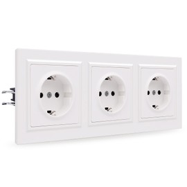 JIMEIDA Socket White Smooth PC Surface, 3 Compartments with Hooks, Not Vertical Mountable, 16 Amp Schuko Socket, 228 x 86 mm, 250 V