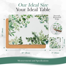 Verdi Livin Cork Placemats Set of 6 and Matching Coasters (12 Pieces) - Heat Resistant Place Mats 16" x 12", Hard Backed (Green Leaf)