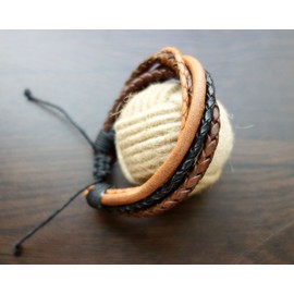 cords craft Handmade Leather Bracelet for Men Adjustable Twisted Multi-String Design, 21cm Diameter Unisex Leather Band Perfect for Men and Women.