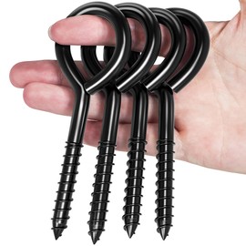 TLAZZ 4 Pack 5 Inch Eye Bolts Screw in Hooks, Heavy Duty Black Large Screw in Eye Hooks, Eye Hammock Stand Hooks Screw for Hanging, Tie-Downs, Heavy Indoor & Outdoor Uses
