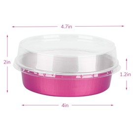 Beasea - Mini latas de pastel con tapas, paquete de 50 minitas bandejas desechables para tartas, 8 onzas, color rojo rosa, moldes redondos para hornear pasteles para tartas, quiche