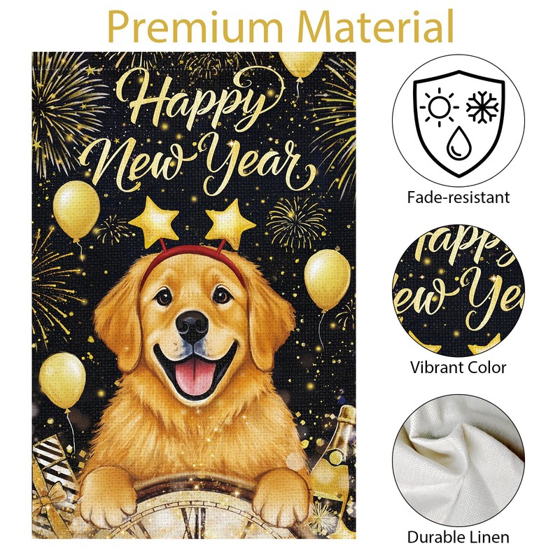 Happy New Year Garden Flag 28x40 Inch Double Sided Burlap