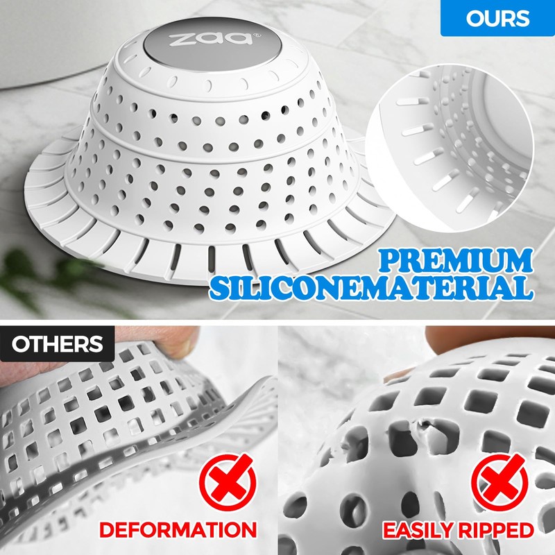 zaa Bathtub Drain Hair Catcher, Silicone Collapsible 1 Pack Drain