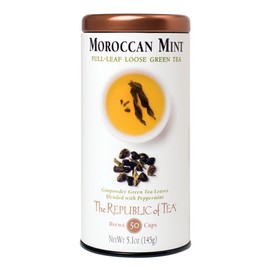 The Republic of Tea Moroccan Mint Green Full-Leaf Loose Tea 5.1 Oz Tin Steeps 50 Cups | Caffeinated