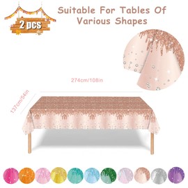 2P Rose Gold Party Plastic Table Cloth,137x274cm Shiny Glitter Rose Gold Rectangular Diamond Rose Gold Party Dining Table Cover Rose Gold Tablecloths for Baby Shower,Wedding,Birthday Tablecloth Décor