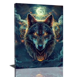 Fantasy Wolf Decor Wall Art - Wolf Poster & Pictures for Wall - Framed Canvas Print for Bathroom, Bedroom & Living Room - 12"x16"