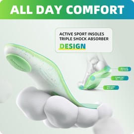 VALSOLE Running Sport Insoles for Men Women - Shock Absorption, Conforms to Foot Contours, Deep Heel Cupping, Rigid Support for Stability - All Day Superior Comfort Ecodasher Lite Insoles- Green - S