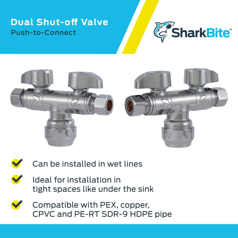 SharkBite Dual Shut Off Quarter-Turn Brass Ball Valve, 1/2 Inch