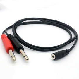 3.5mm (Mini) 1/8" TRS Stereo Female to 2 Dual 1/4" 6.35mm Mono TS Male Y Splitter Cable Audio Adapter Stereo Converter Guitar Amp (1 Meter)