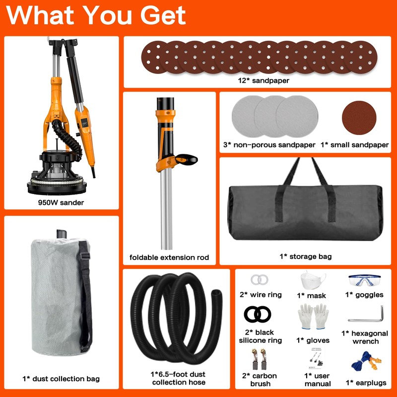 Drywall Sander with Vacuum Dust Collector - 9 Variable Speed