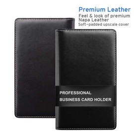 Sooez Leather Professional Business Card Book Holder Organizer, 240 Capacity Credit Card Booklet, PU Name Cards Holder Storage File for Men Women, Beige