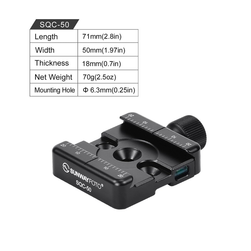 SUNWAYFOTO SQC-50 Universal Arca Swiss Clamp, 50 mm Quick Release