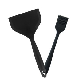 ICUUK Silicone Spatula & Brush Set, Non-Stick Cooking Safe Flexible Silicone Turner and Silicone Basting Pastry Brush, perfect for Cooking Backing and BBQ-Grilling, Black