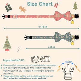 2 Pack Cotton Christmas Cats Collar with Bow Tie Red Green Cat Collars for Girl Female Boy Male Cat Collar with Bell Gingerbread Man Christmas Trees Charms