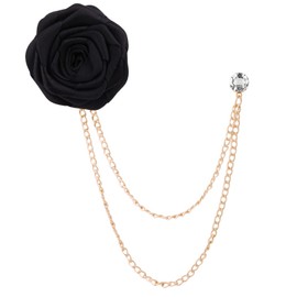 Bridegroom Wedding Brooches Rose Flower with Gold Leaf Brooch Floral Lapel Stick Handmade Boutonniere Pins Badge Tassel Chain Men's Suit Accessories BLACK