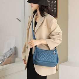 YUESITE Women's Small Shoulder Bag with Multiple Pockets, Dark Blue