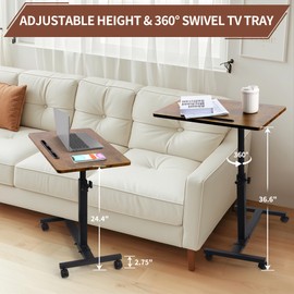 FASNAHOK C Shaped End Table Adjustable Height,360°Swivel Rolling TV Tray,Couch Table with Tablet Slot,Side Table for Living Room,Bedside,Sofa,Recliner,Snack (22.8" L x 13.7" W,Rustic)