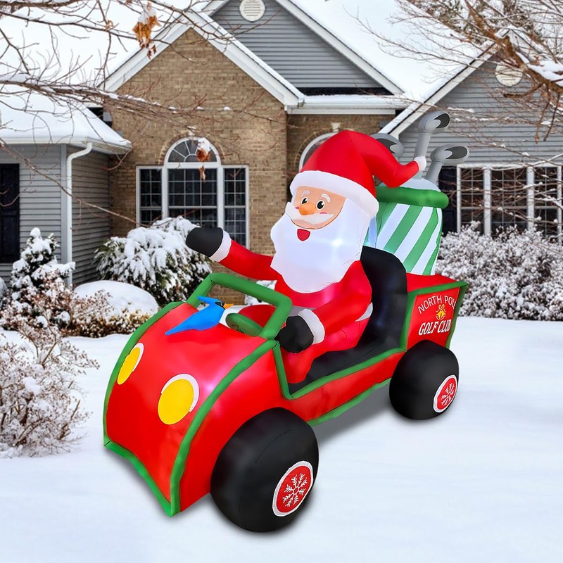 BLOWOUT FUN 6ft Length Inflatable Christmas Golf Cart with Santa