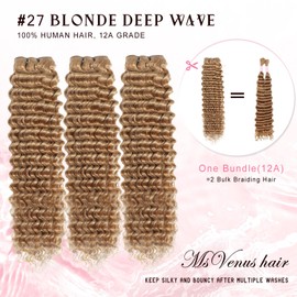 msVenus Honey Blonde Deep Wave Bundles Human Hair 12A Colored Brazilian Human Hair Bundles Curly Honey Blonde Wet and Wavy Bundles for Women 20 22 24 Inch Deep Curly Hair Weft