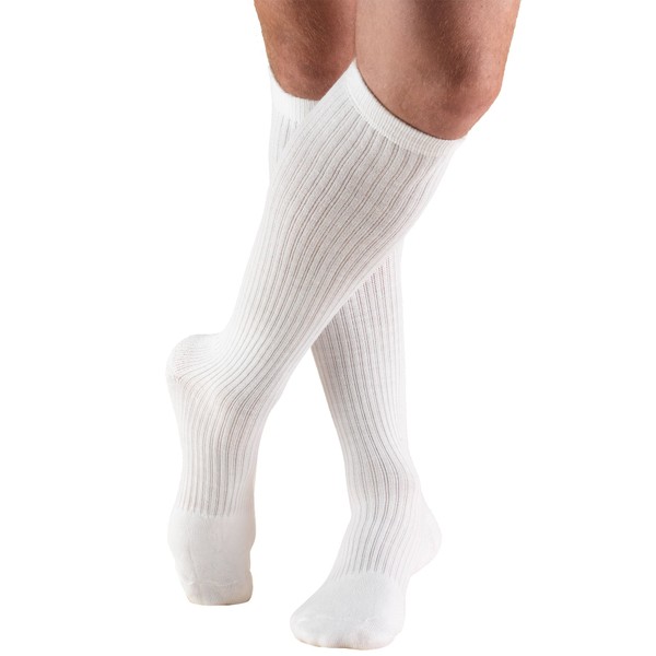 Truform Compression Socks, 15-20 mmHg Men's Cushion Foot, Knee High Over Calf Length, White, Large