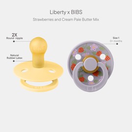 BIBS Colour Liberty Pack of 2 BPA Free Cherry Shape Nipples Natural Rubber/Latex, Made in Denmark, Size 1 (0-6 Months), Strawberries and Cream Pale Butter Mix