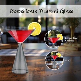 Gusto Buono 8.4oz Martini Glasses – Set of 4 Drinkware with Grey Stem Geometric Design | Heat-Resistant, Dishwasher, Microwave & Freezer Safe | Perfect for Martinis, Cocktails, Home, Parties, & Gifts
