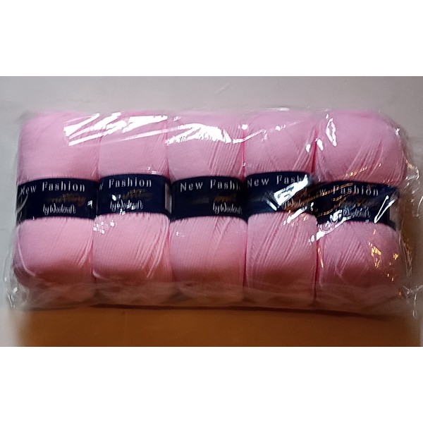 5 x 100g Woolcraft Dk Double Knitting Wool, Yarn (5 x 100g Baby Pink 2f79)