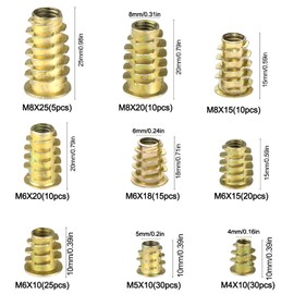 Pack of 155 Threaded Insert Wood Screw-In Sleeves Set Screw Nut M4 M5 M6 M8 Ramp Sleeve Zinc Alloy Hex Nuts Assortment for Wooden Furniture