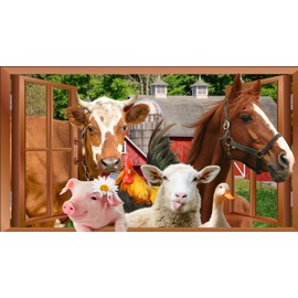 Farm Animals Wall Stickers 3D Fake Window Animal Wall Decals Peel and Stick Farmhouse Animal Wall Art Stickers Funny Cow Decals Peeking Horse Rooster Vinyl Decals for Living Room Kitchen Bedroom Decor